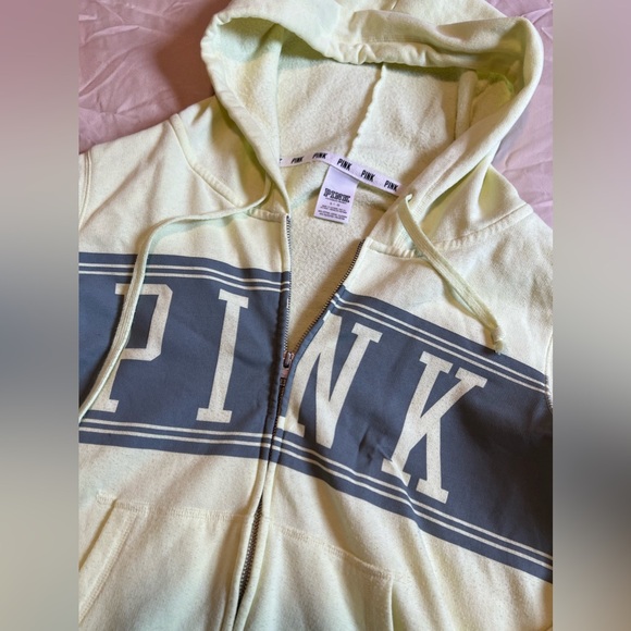 PINK Victoria Secret Womens Neon Yellow Green Full Zip Jacket Hoodie - Picture 2 of 5